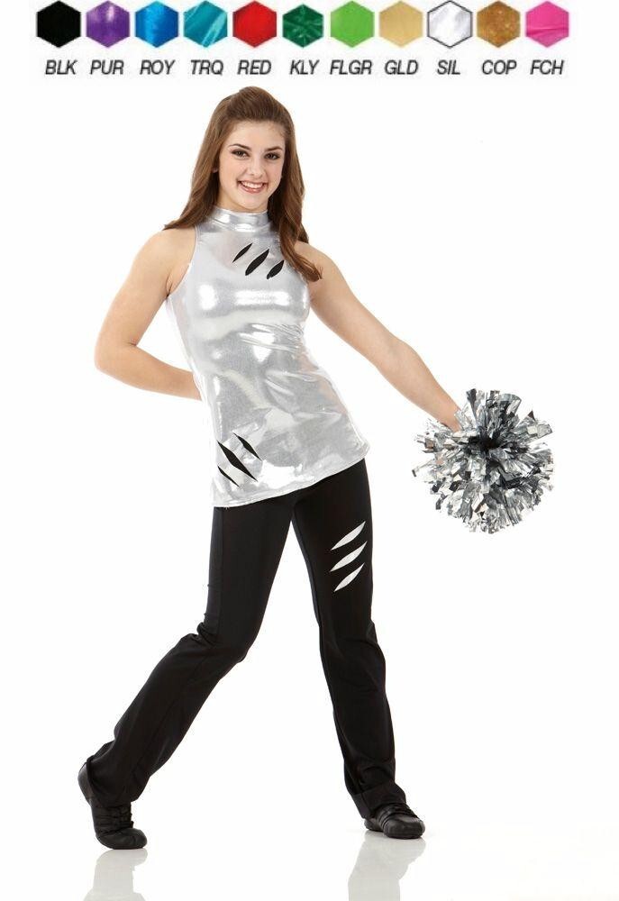 Cat Scratch BLUE Child Medium Dance Costume Foil Top & Spandex Slashed Pants