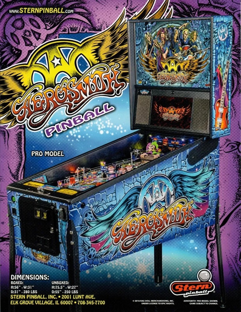 Aerosmith Pro Pinball Machine Game FLYER Original 2016