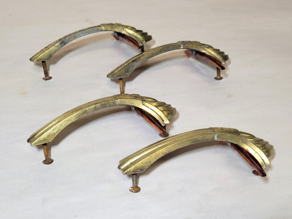 4 Art Deco Drawer Handle Streamline Theater-Style Vertical Pull Vintage Hardware