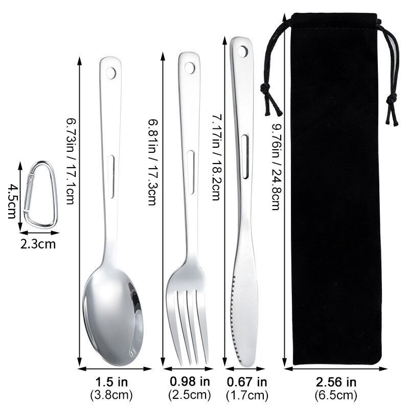 3Pcs Outdoor Tableware Portable Knife Fork Spoon Cutlery Travel Flatware Set