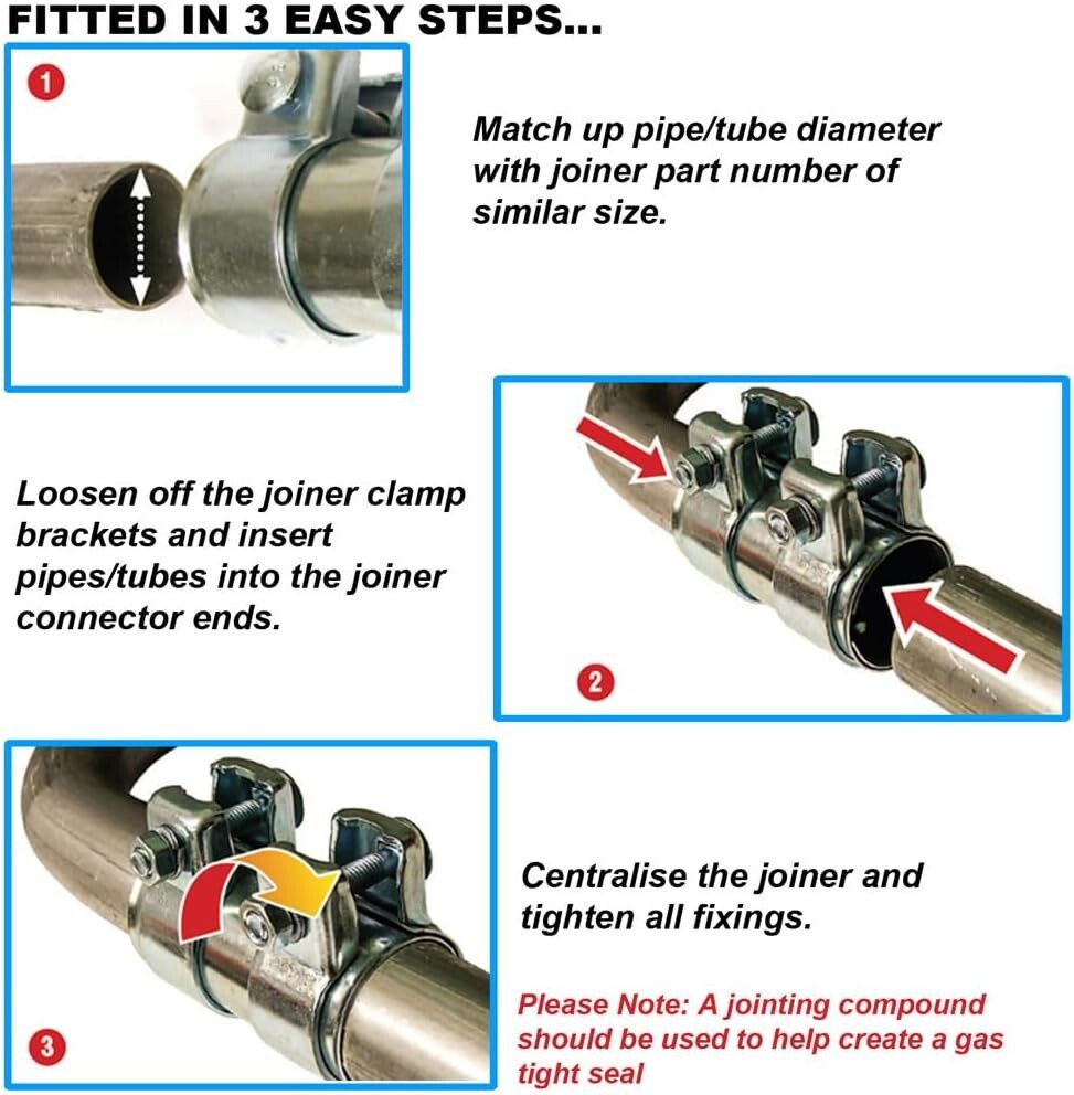 BITS4REASONS E-TECH EC008 H/Duty Adjustable Exhaust Pipe Joiner 44-46, 90MM