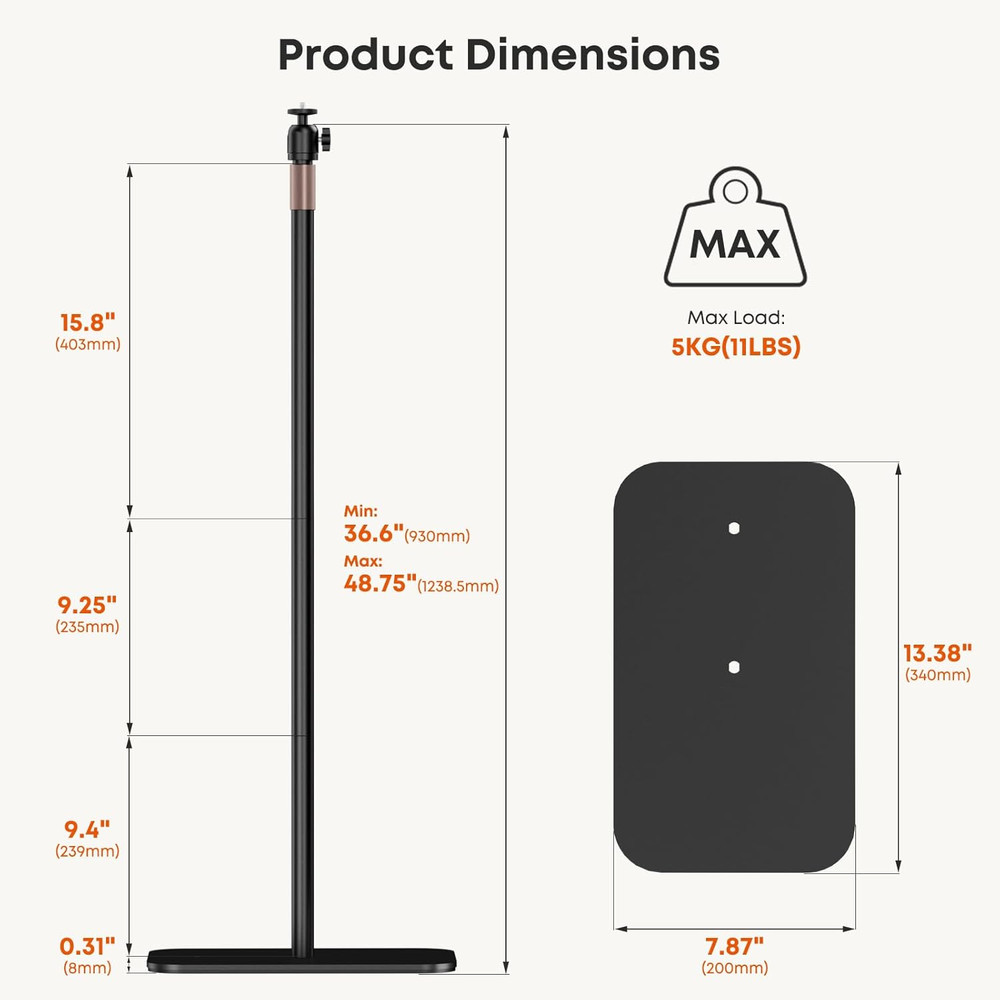 Universal Projector Stand – Height Adjustable Floor Stand with 360° Rotating Bal