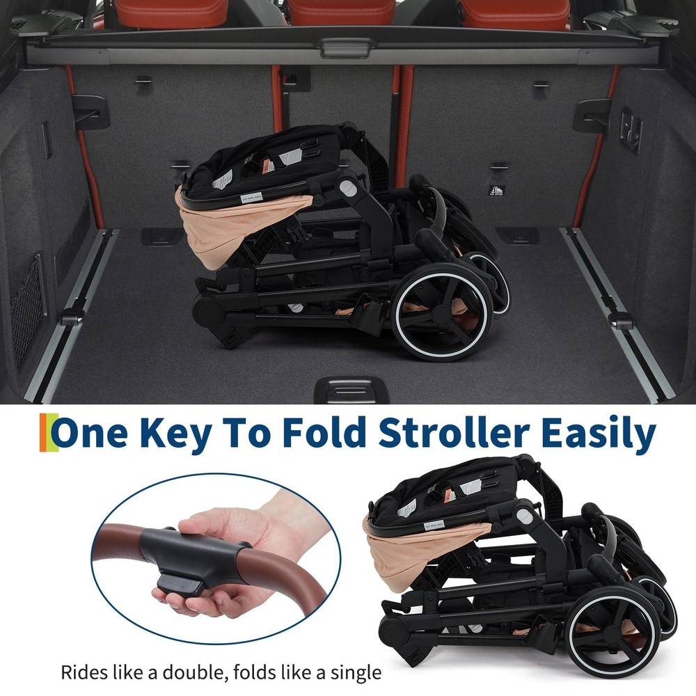 Double Stroller for Infants,Toddlers,Foldable Tandem Stroller Adjustable Backres