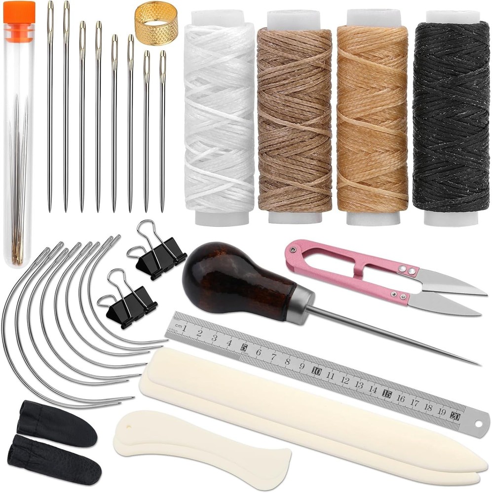 Complete 33-Piece Bookbinding Tool Set - Waxed Thread, Bone Folders & More