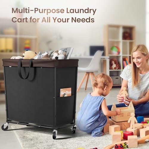 Laundry Basket with Wheels, 3-Section Rolling Hamper for 320L Black-3 Section