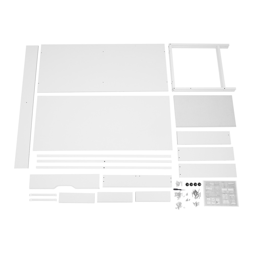 Office Computer Desk Metal Frame Modern Study Writing Table w/ 2 Drawers White