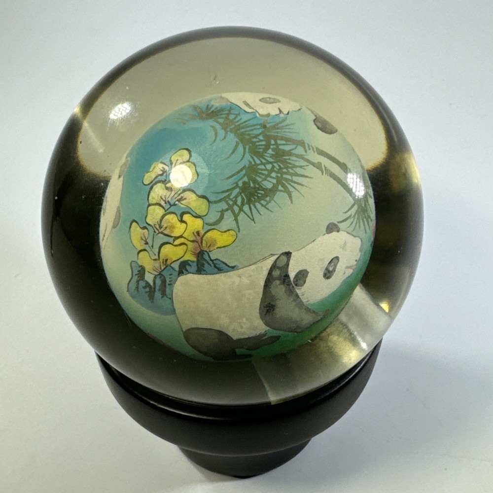 Chinese Hand painted Inside Reverse Art Panda Glass Globe