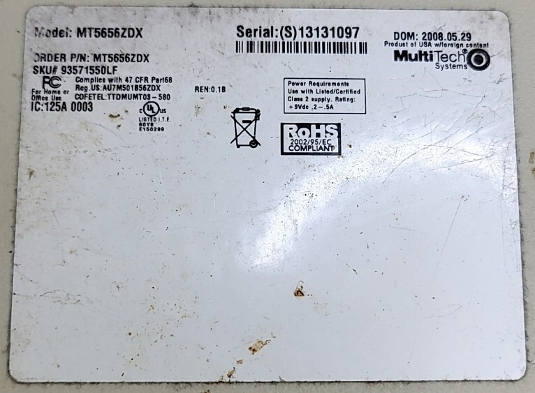 MULTITECH MT5656ZDX MultiModem ZDX V.92 Data/Fax Modem 56KBPS SEE NOTES