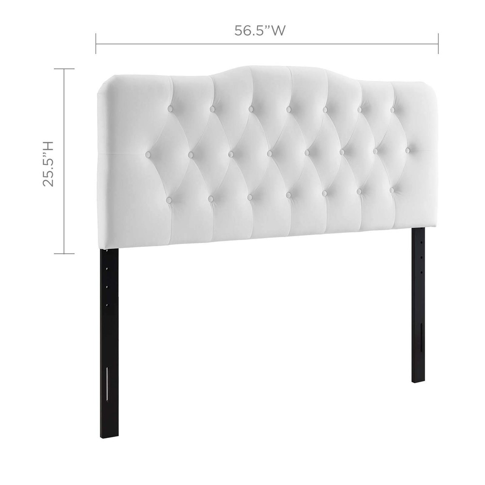 Annabel Velvet Full Headboard Adjustable Height Button Tufted White Upholstery