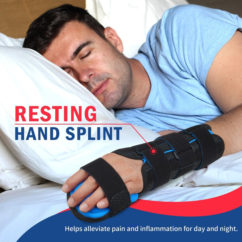 FEATOL Resting Hand Splint Stroke Night Immobilizer with Medium, Black & Blue