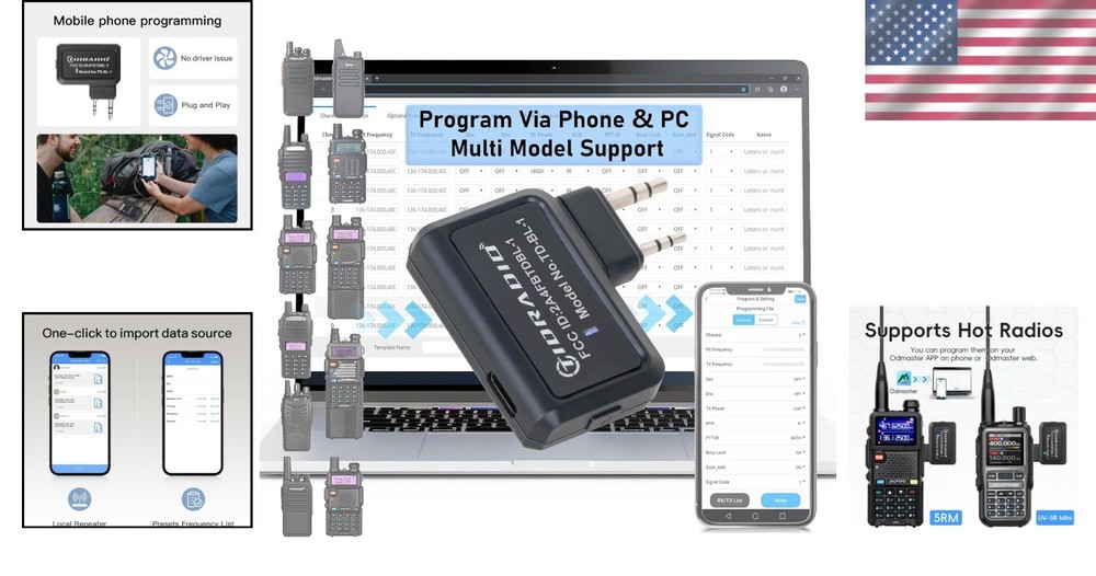 Baofeng Wireless Programmer Adapter with APP & PC Program - Supports 12 Channels