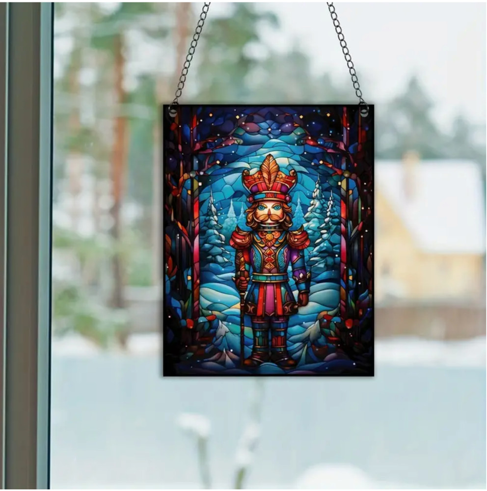 Nutcracker Christmas Suncatcher, Acrylic, Stained Glass Look
