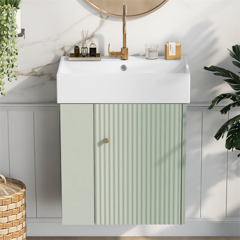 21.6" Modern Small Floating Bathroom Vanity w/Ceramic Basin & Left Side Storage