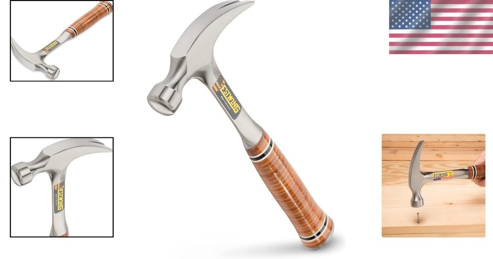 Ergonomic 12 oz Straight Rip Claw Hammer - Durable Leather Handle, Smooth Face