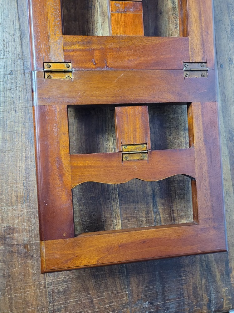 Vintage Solid Timber Tabletop Book Holder, Brass Hinges, Turned Timber Feet