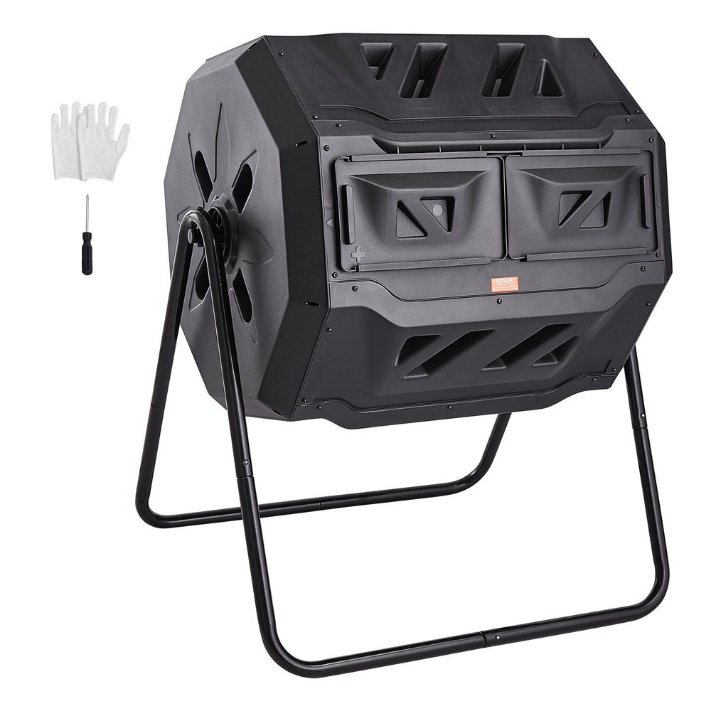 43gal Two-Section Tumbling Composter, 110lb Load, UV-Resistant