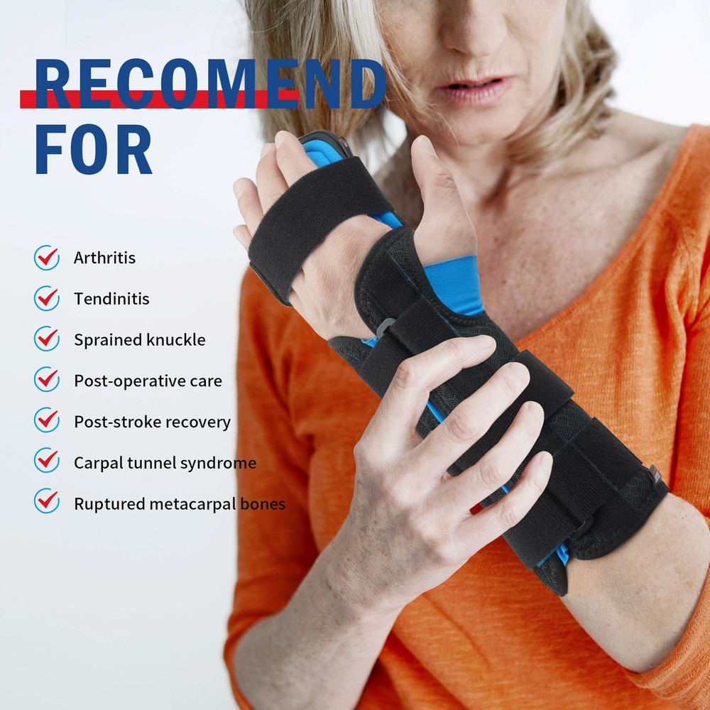 FEATOL Resting Hand Splint Stroke Night Immobilizer with Medium, Black & Blue