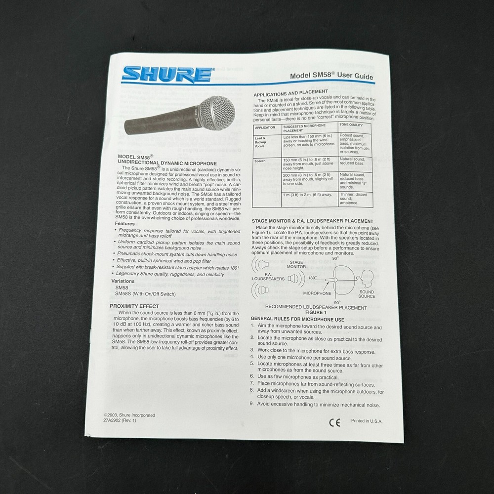 User Manual Shure SM58 Vocal Microphone