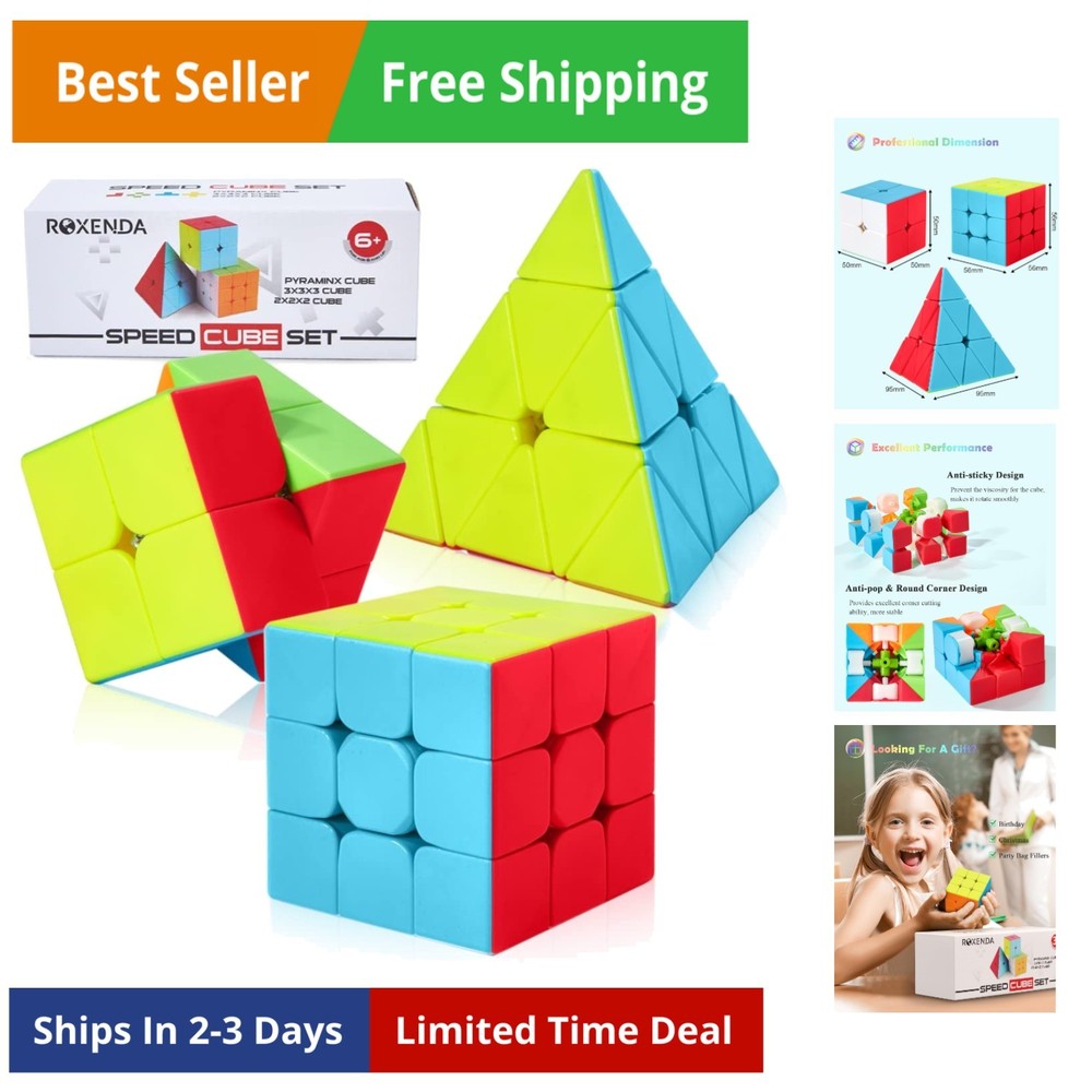 Speed Cube Set, Magic Cube Set of 2x2x2 3x3x3 Pyramid Cube Smooth Puzzle Cube...