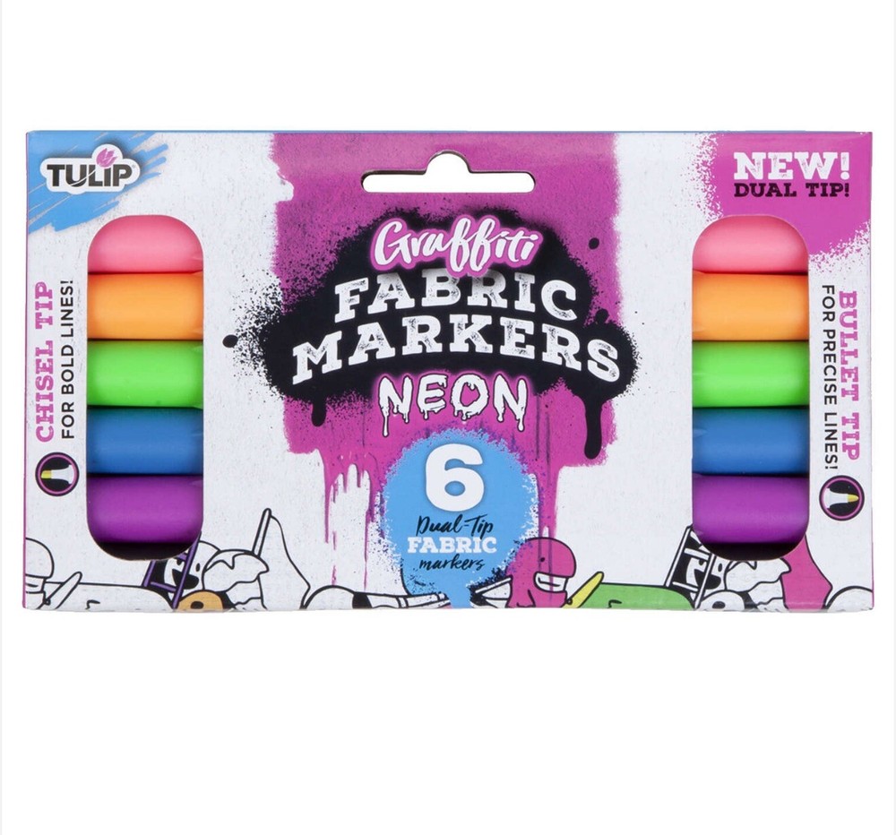 Tulip Graffiti Fabric Markers 6/Pkg Neon - Chisel Tip