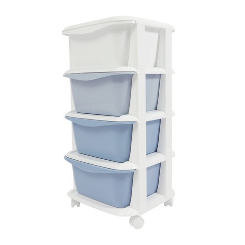 4 Tier Gradient Organizer Storage Box Blue Gradient with Wheels Pushable