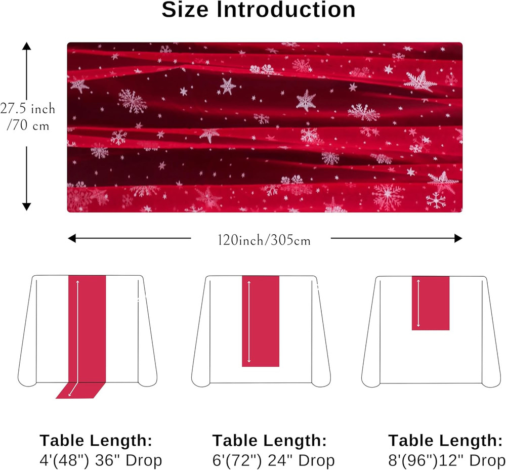Red Christmas Table Runner, Red and White Snowflakes Cheesecloth Table Runner, C
