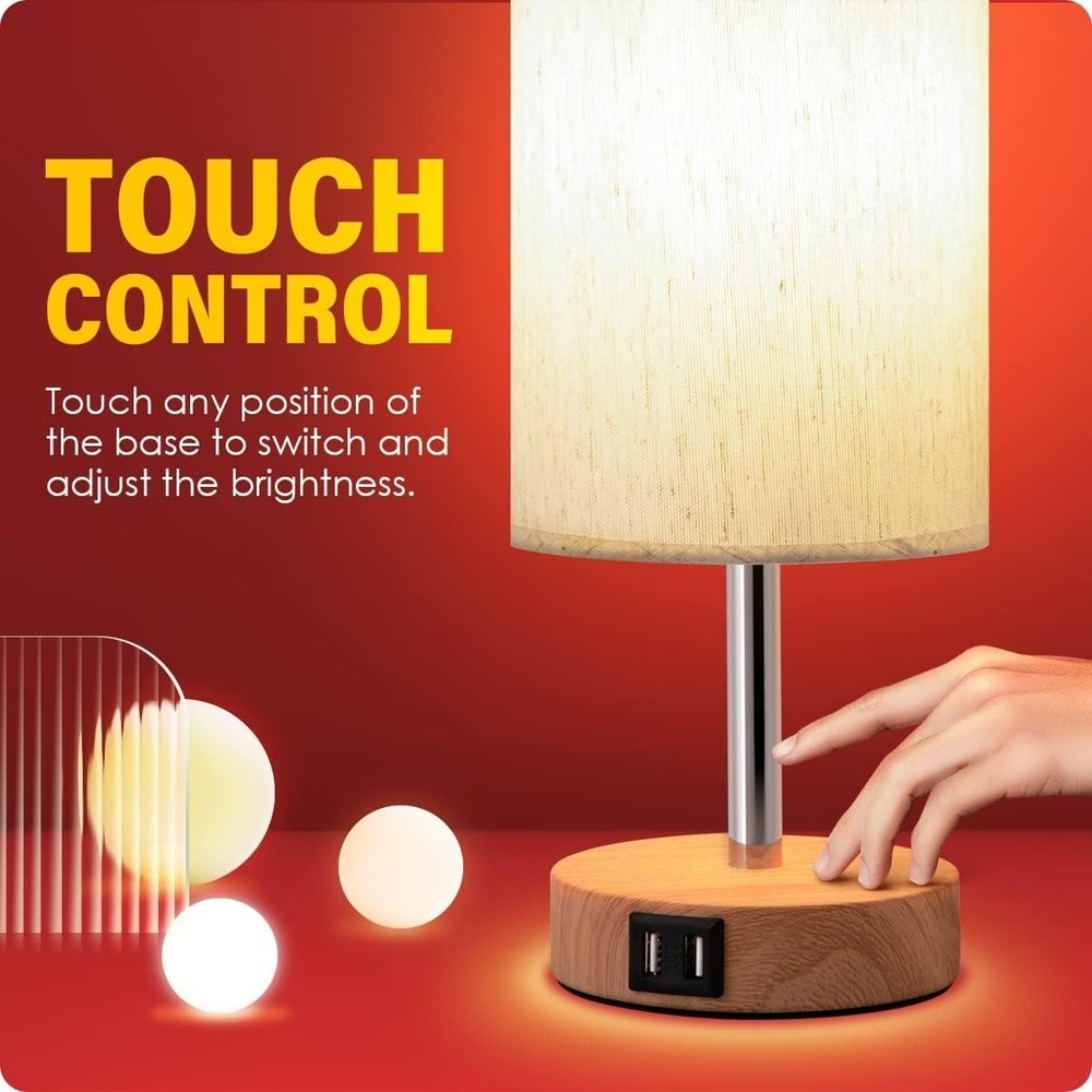Yarra-Decor Bedside Table Lamp with USB Port - Touch Control Small, Fabric