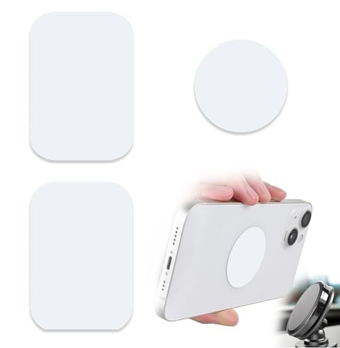 Phone Magnets - Universal Metal Plates, 2 Rectangular and 2 Round with A white