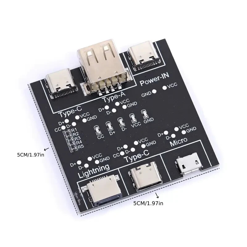 Dual USB & Type-C Cable Tester Board – lighting Connector and Micro USB tester
