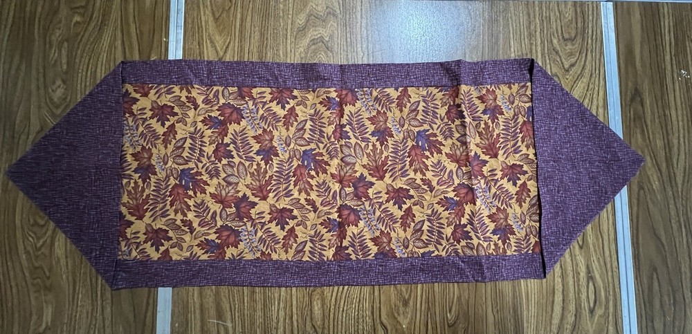 Handmade Table Runner Fall Leaves & Purple - 14" X 42"
