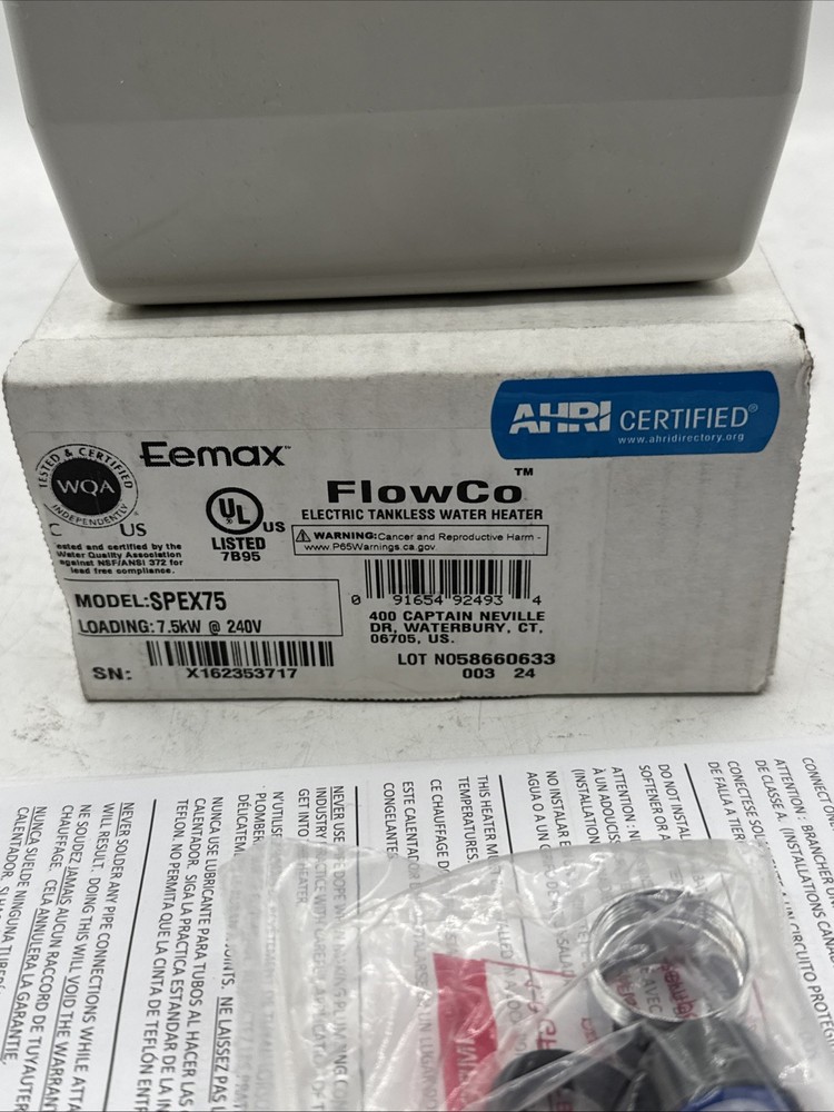 Eemax SPEX75 7.5kw 240V FlowCo Electric Tankless Water Heater