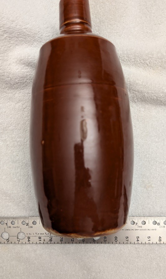 Vintage Brown Earthenware Stoneware Bottle, 9" Tall, Cork broken off