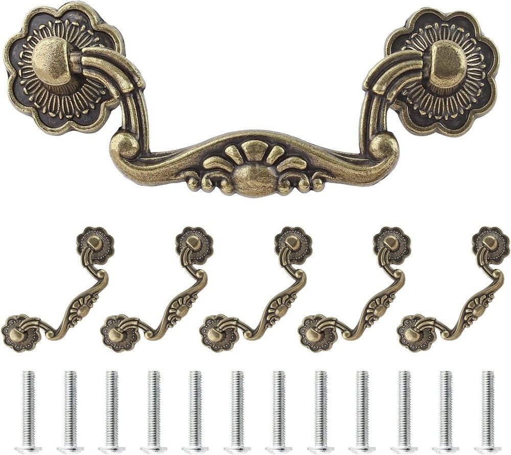 6 Pcs 3 Inch Bail Handle Drop Pulls Vintage Drop Bail Drawer Pulls Antique Bronz
