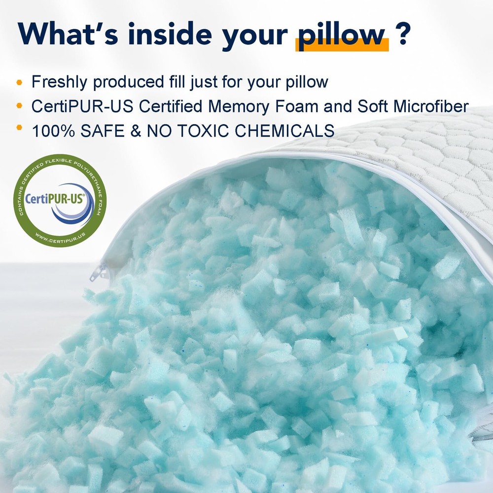 QUTOOL Cooling Pillows for Sleeping 2 Pack, Shredded Memory Foam Bed Pillows ...