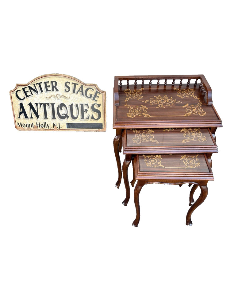 67334 Inlaid Mahogany 3 Stack Table Set with Gallery