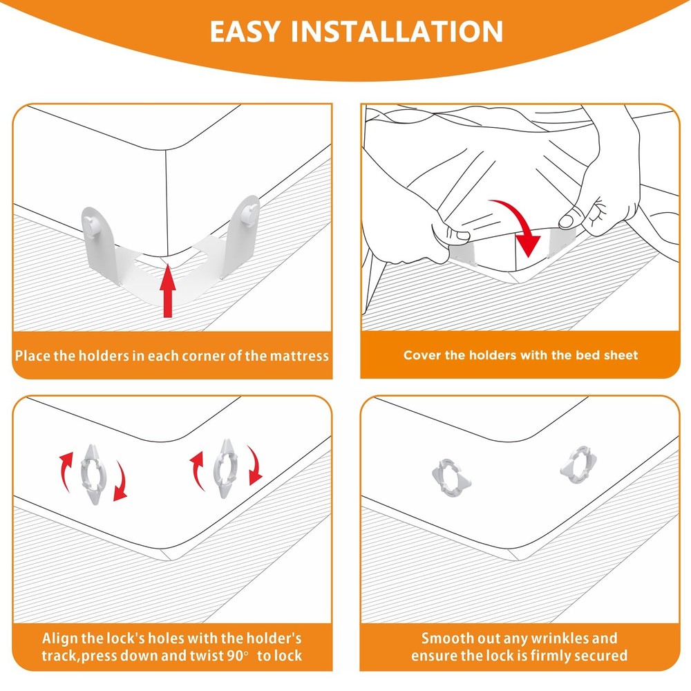 Bed Holder Corner Straps, Clips, Metal Material, Easy to Install, Keep Sheets...