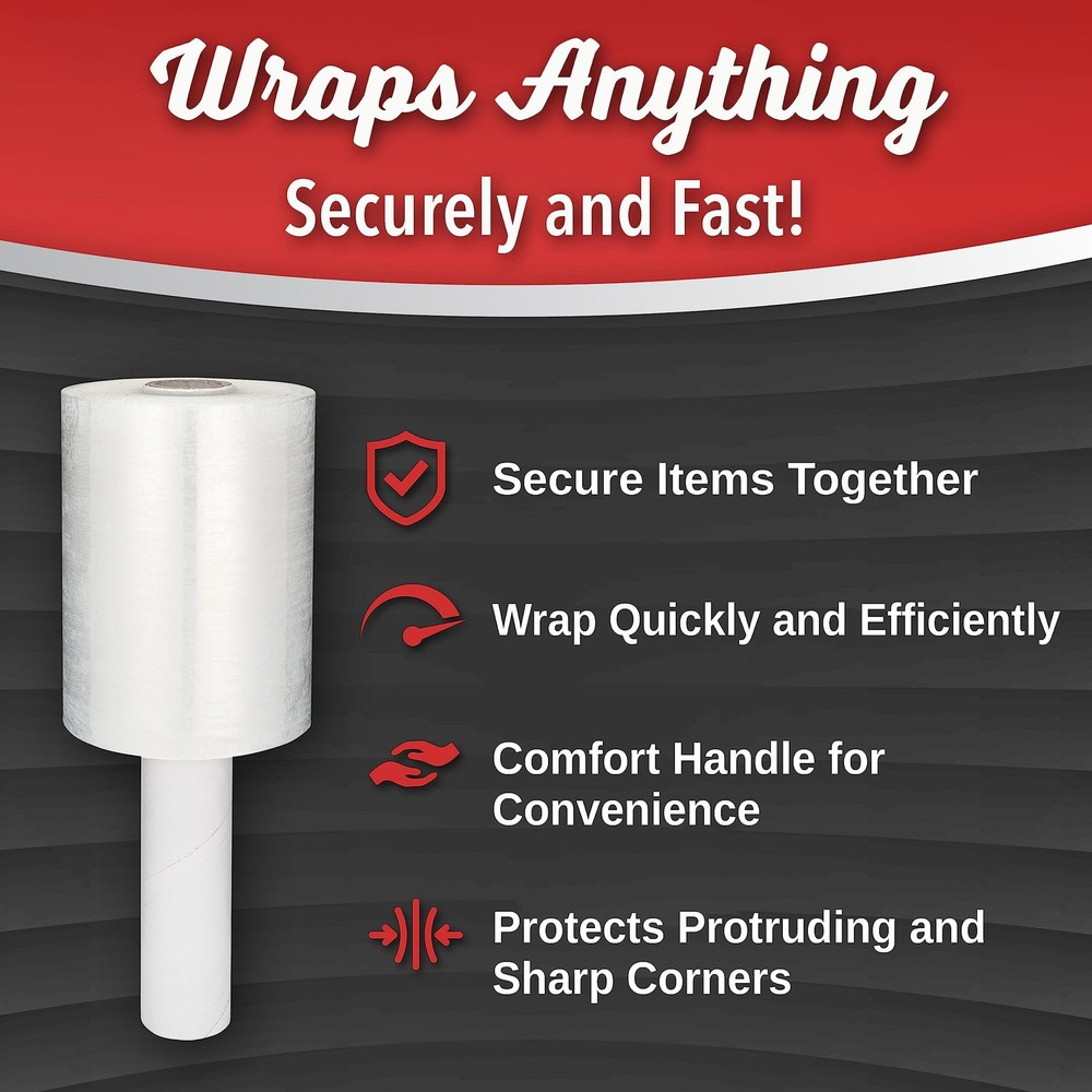 2 Pack Industrial Strength Mini Hand Stretch Wrap 5" 1000 Ft Roll 80 Gauge Th...