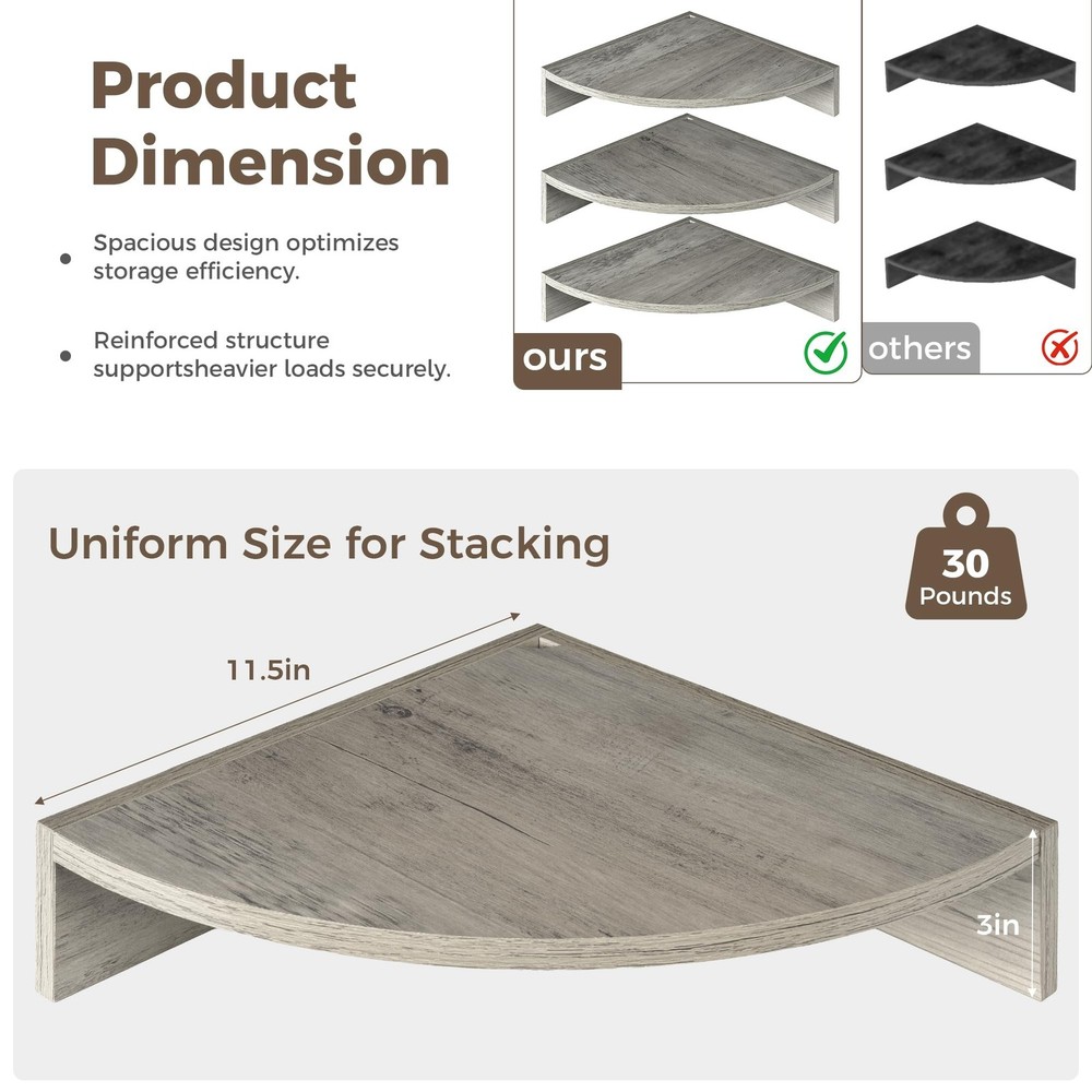 Corner Shelves 3-Pack for Bathroom & Kitchen, Space-Saving Floating Corner Wa...