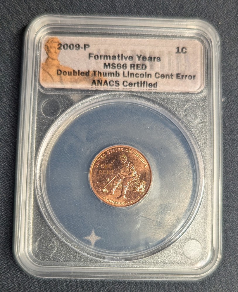 2009 P  1c Formative Years  ANACS MS66 Red - Double Thumb Lincoln Cent Error