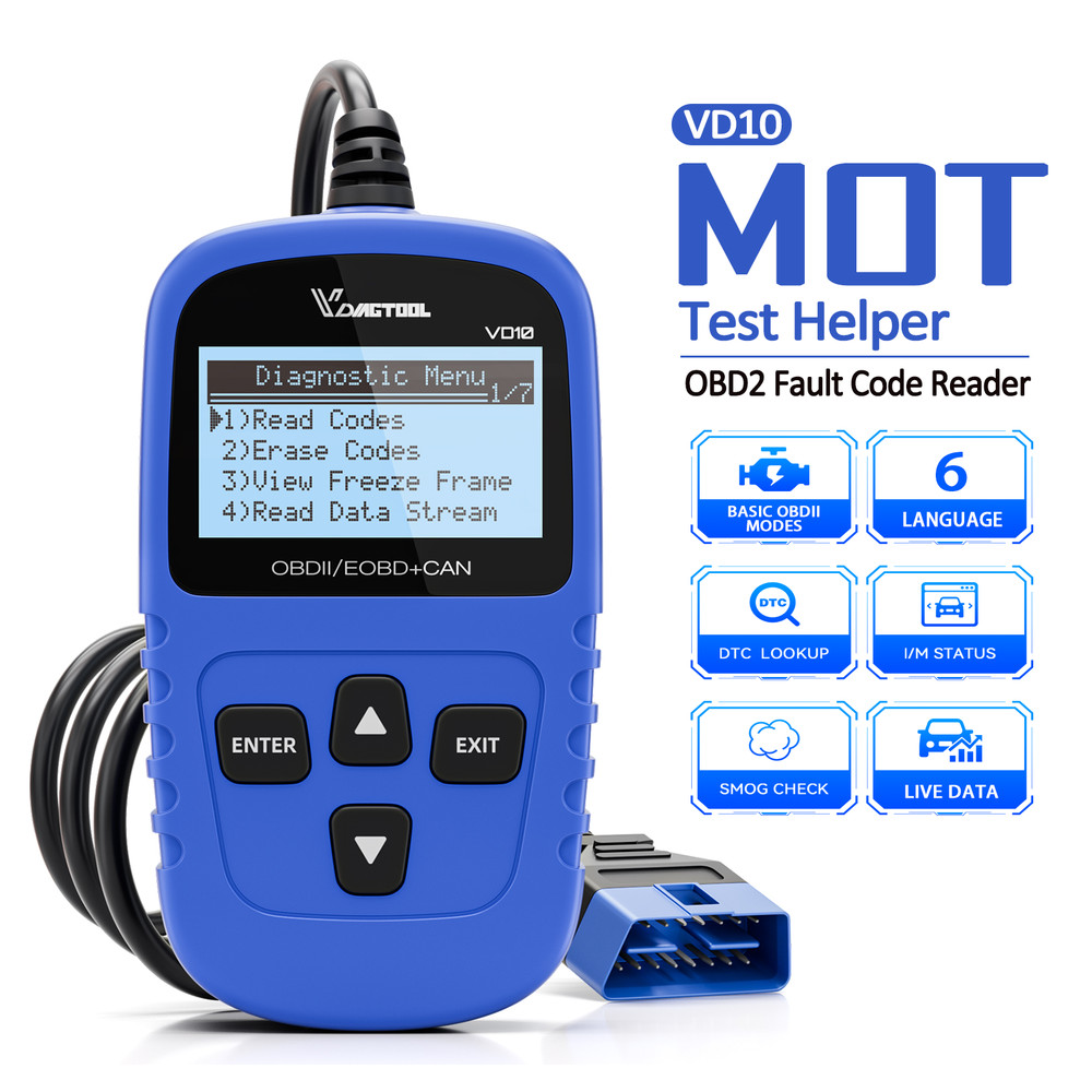 VDIAGTOOL VD10 OBD2 Scanner Code Reader Turn Off CEL Freeze Frame/I/M Readiness
