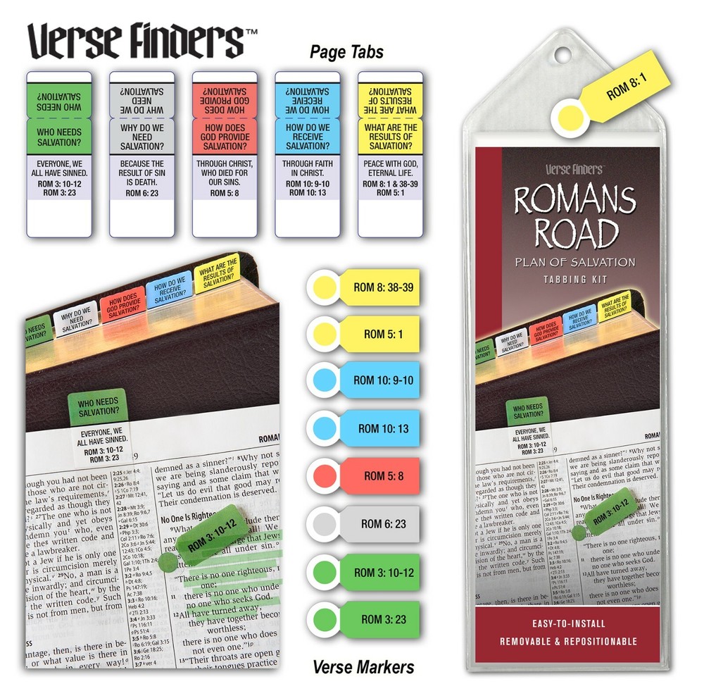 Romans Road Bible Tabs COMPLETE SET - Removable & Repositionable - BRAND NEW!