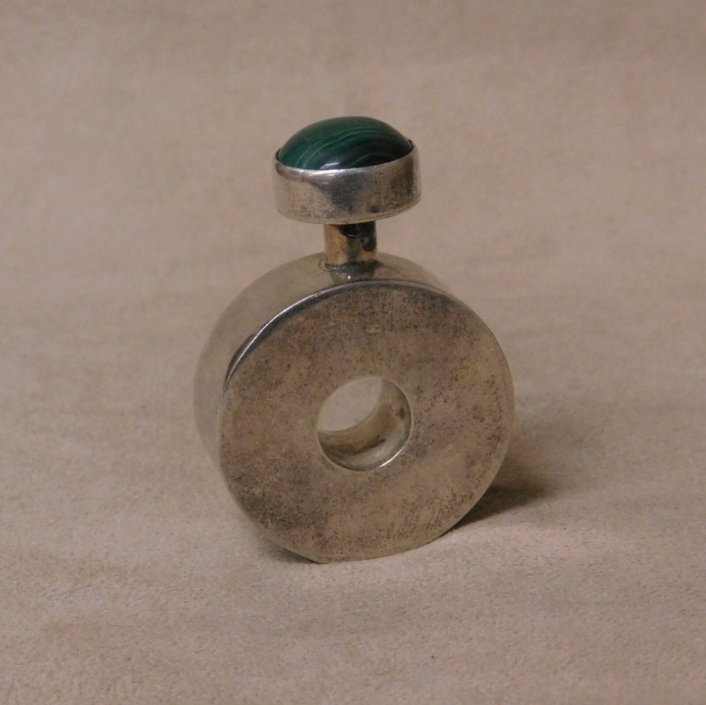 Sterling Silver Perfume Bottle with Malachite Screw On Lid +
