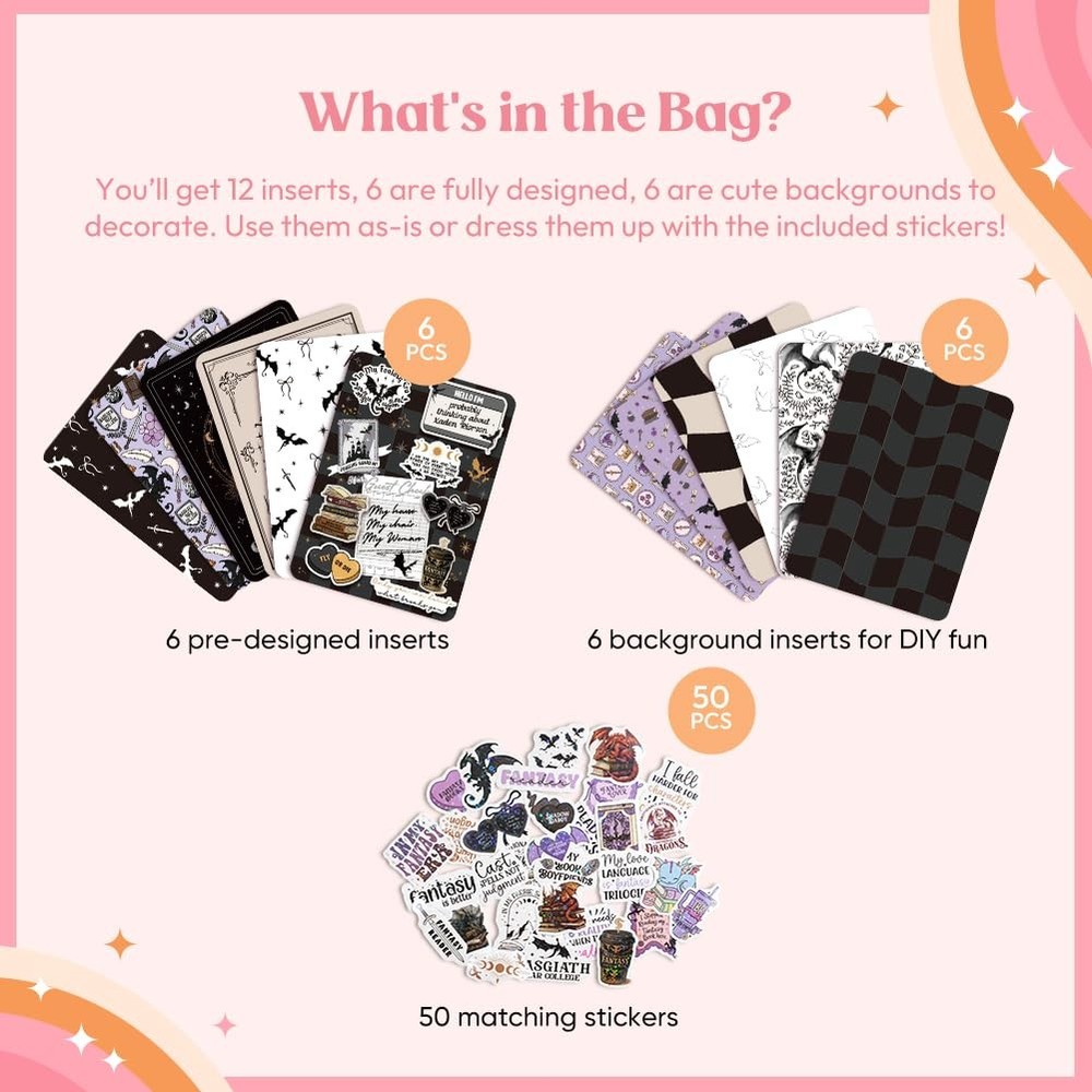 12PCS Inserts Cardstock for E-Reader, 50PCS Stickers for Clear Case Insert, 6...