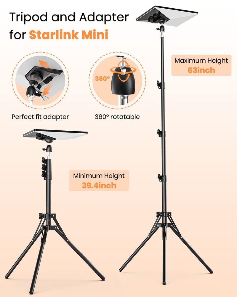 Starlink Mini Tripod Mount with Adapter, Adjustable Height 360° Rotation Compati