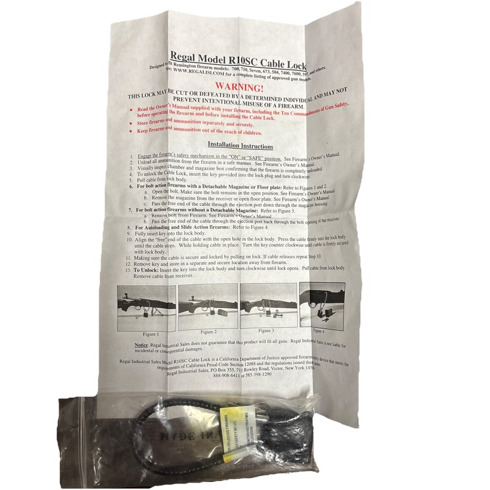 Regal Model R10SC Cable Gun Lock, NEW! 2 keys