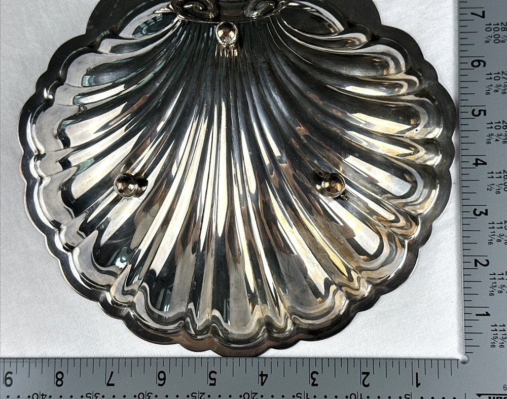 VTG Large Double Shell Serving Dish w/Handle Silverplate Giovanni, Free Ship