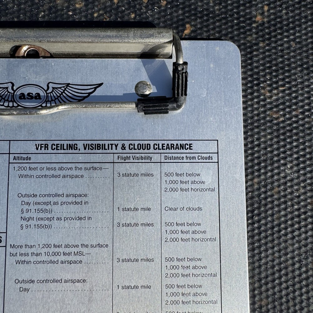 ASA Brushed Aluminum VFR Pilot Cockpit Kneeboard