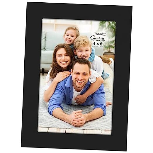 - 4x6 Picture Frame - Painted Solid One-Piece Wood Composite, Modern 1 Black