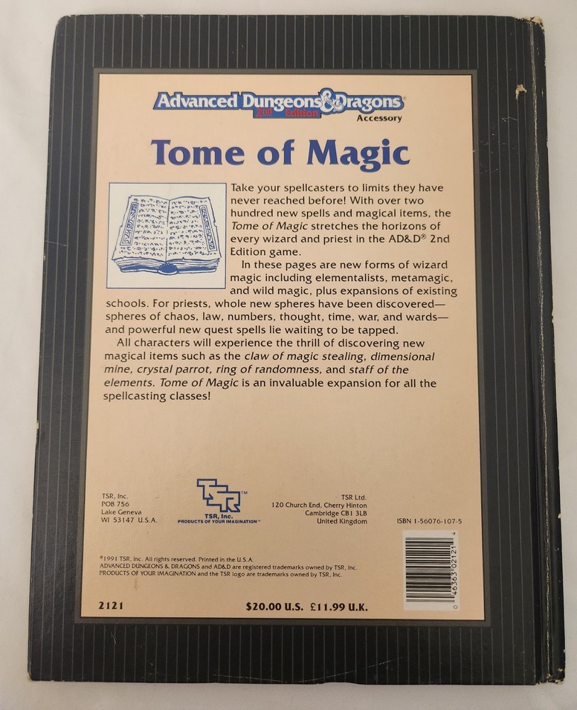 ADVANCED DUNGEONS & DRAGONS TOME OF MAGIC 2nd EDTION 1991
