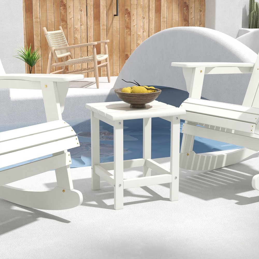 Patio Side Table, Outdoor Plastic End Table for Backyard Deck Lawn, White